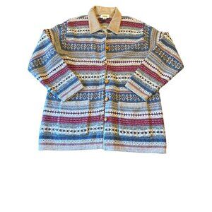 Vintage 80s‎ Talbots Wool Western Aztec Sweater Corduroy Collared Size Medium